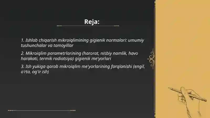 Ishlab chiqarish mikroiqlimining gigienik normalari 2