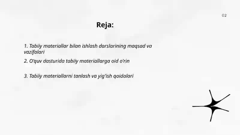 Tabiiy materiallar bilan ishlash darslarining manmuni 2