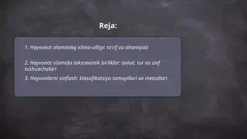Hayvonot olamining xilma-xilligi 2