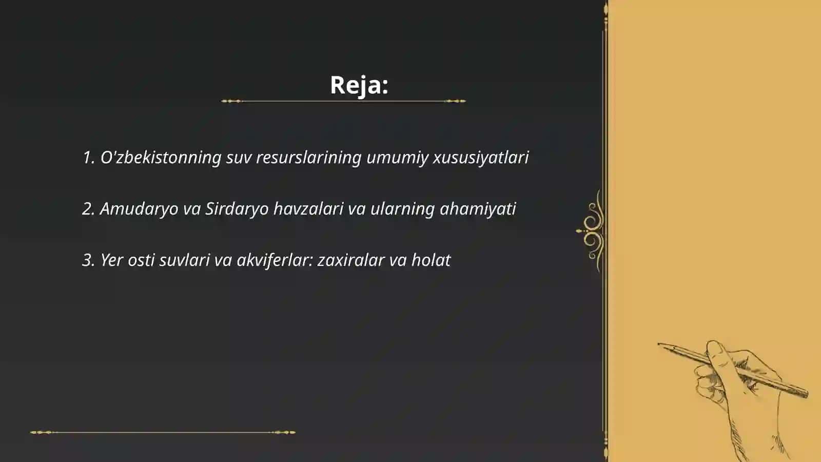 O'zbekistonning suv resurslari va yer fondi 2
