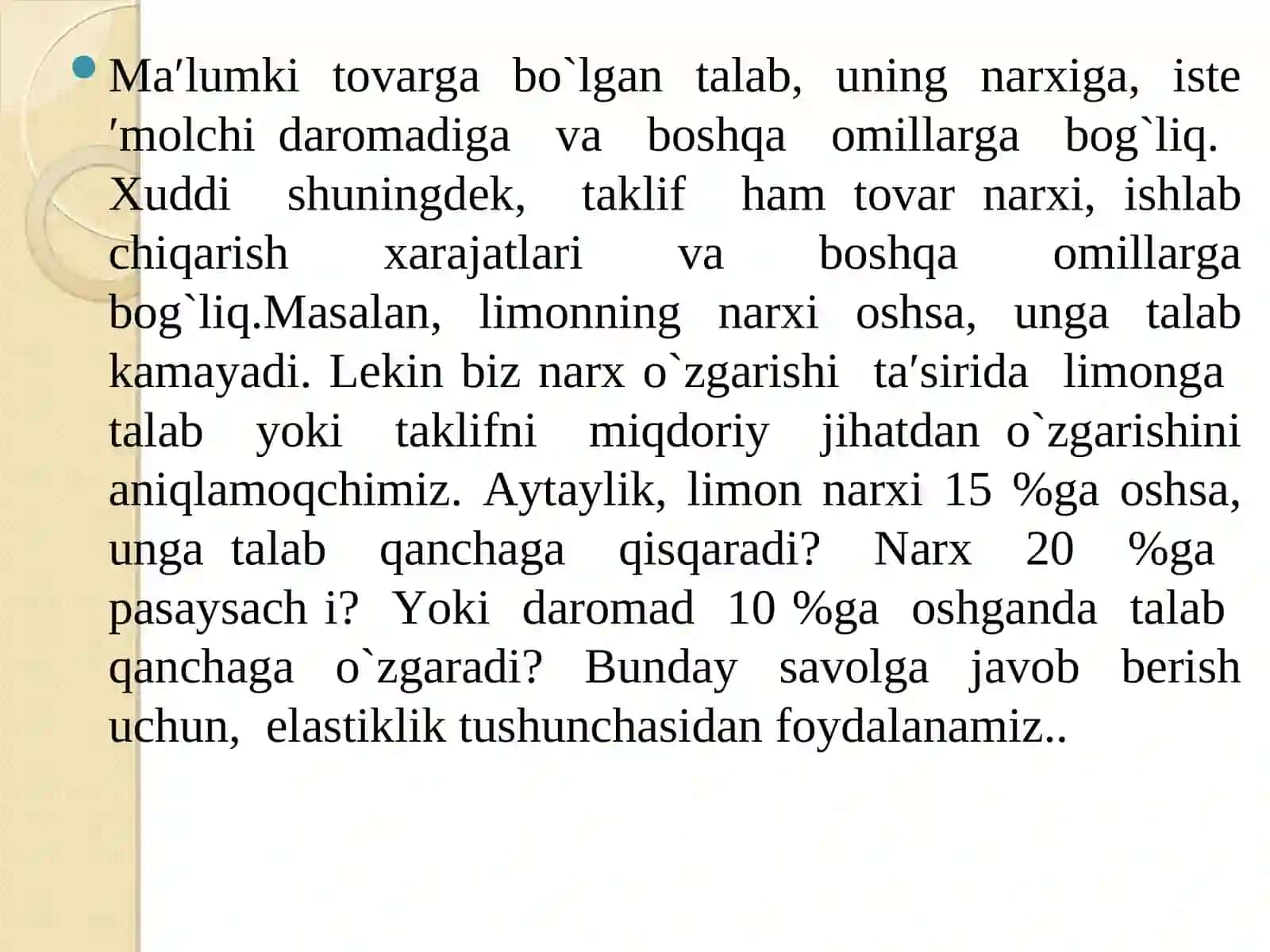 Talab va taklif elastikligi 2