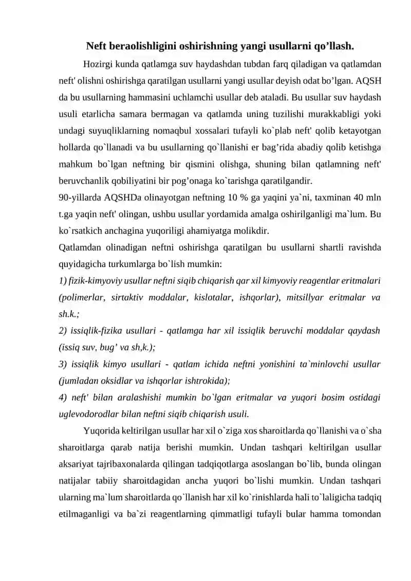 Neft beraolishligini oshirish usullari 2
