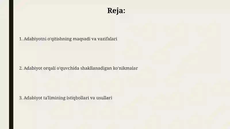 Adabiyot oʻqitishning maqsadi va vazifalari 2