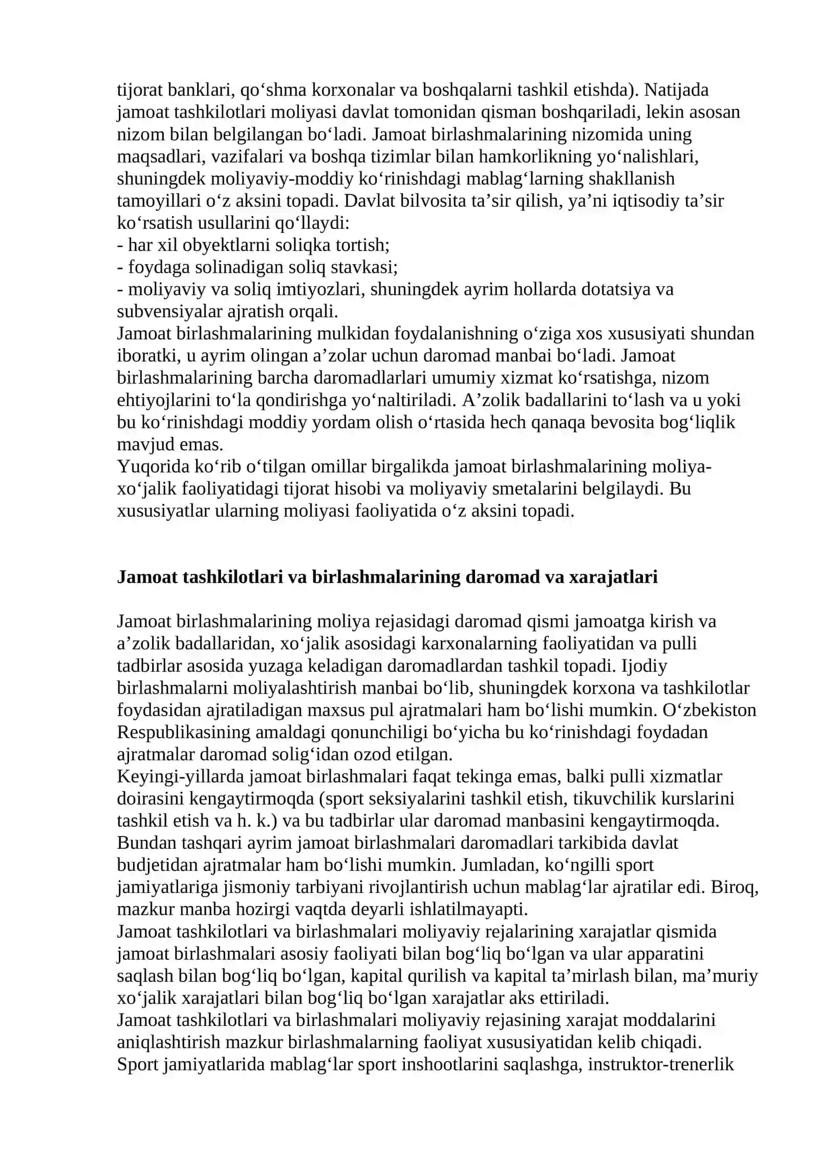 Jamoat tashkilotlari va birlashmalari moliyasi 2
