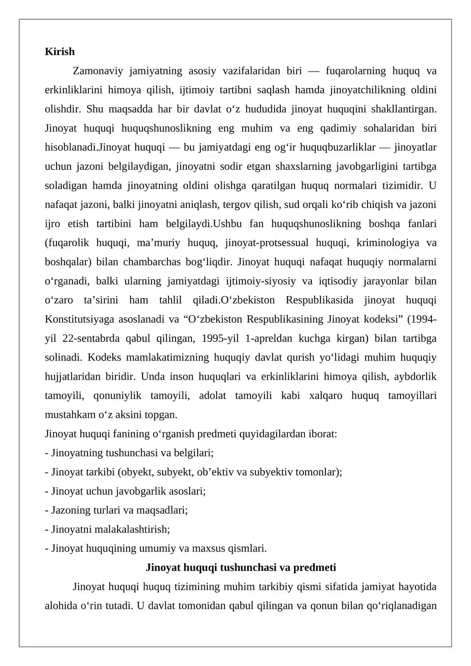 Jinoyat huquqi faniga kirish 2