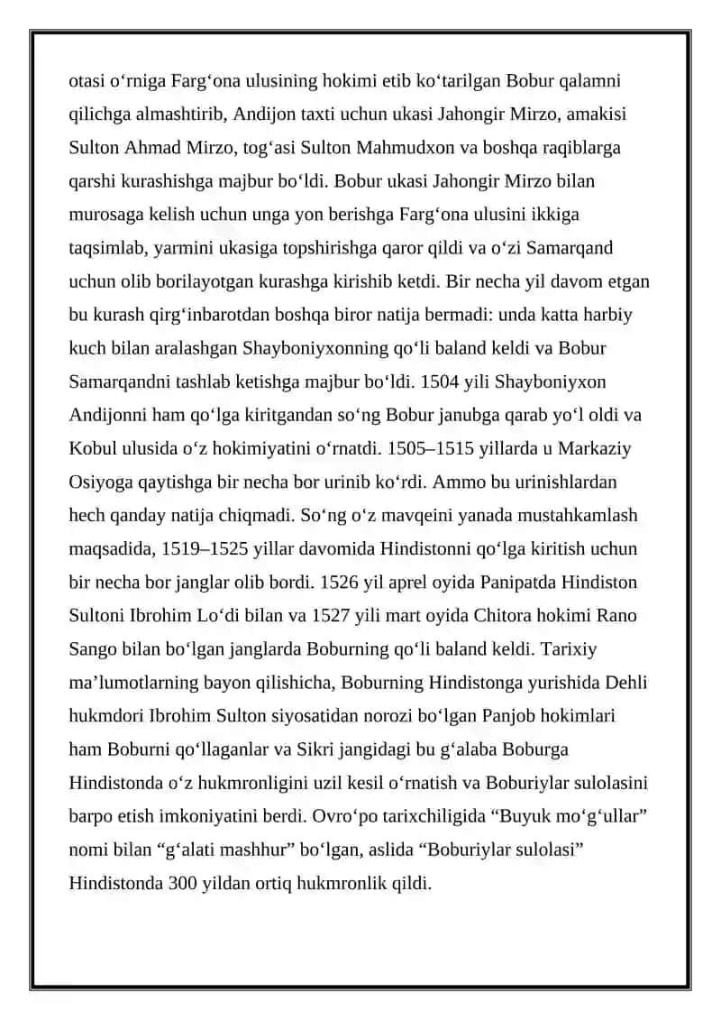 ZAHIRIDDIN MUHAMMAD BOBUR HAYOTI VA IJODI 2
