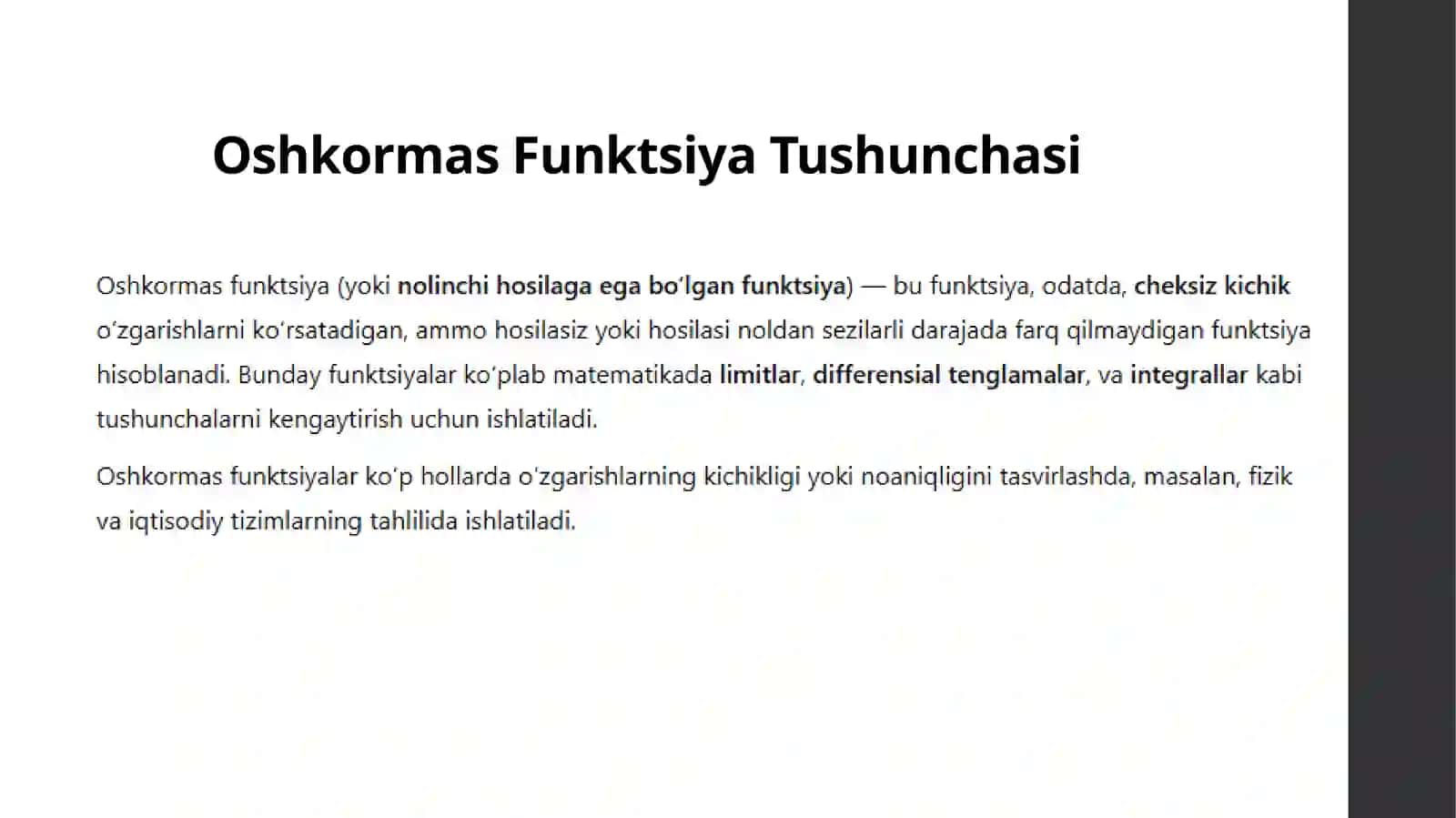 Oshkormas funktsiyatusunchasi 2