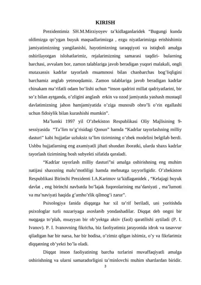 Diqqatning turlari va uning rivojlanish xususiyatlari 2