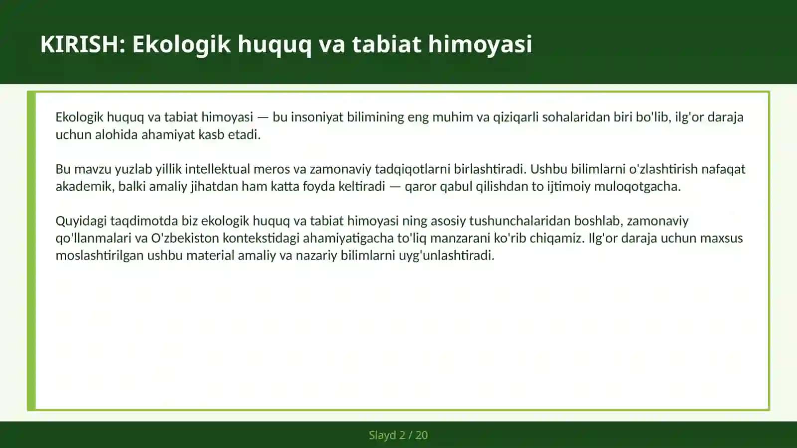 Ekologik huquq va tabiat himoyasi 2