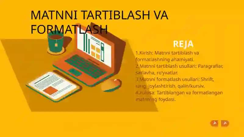 MATNNI TARTIBLASH VA FORMATLASH 2