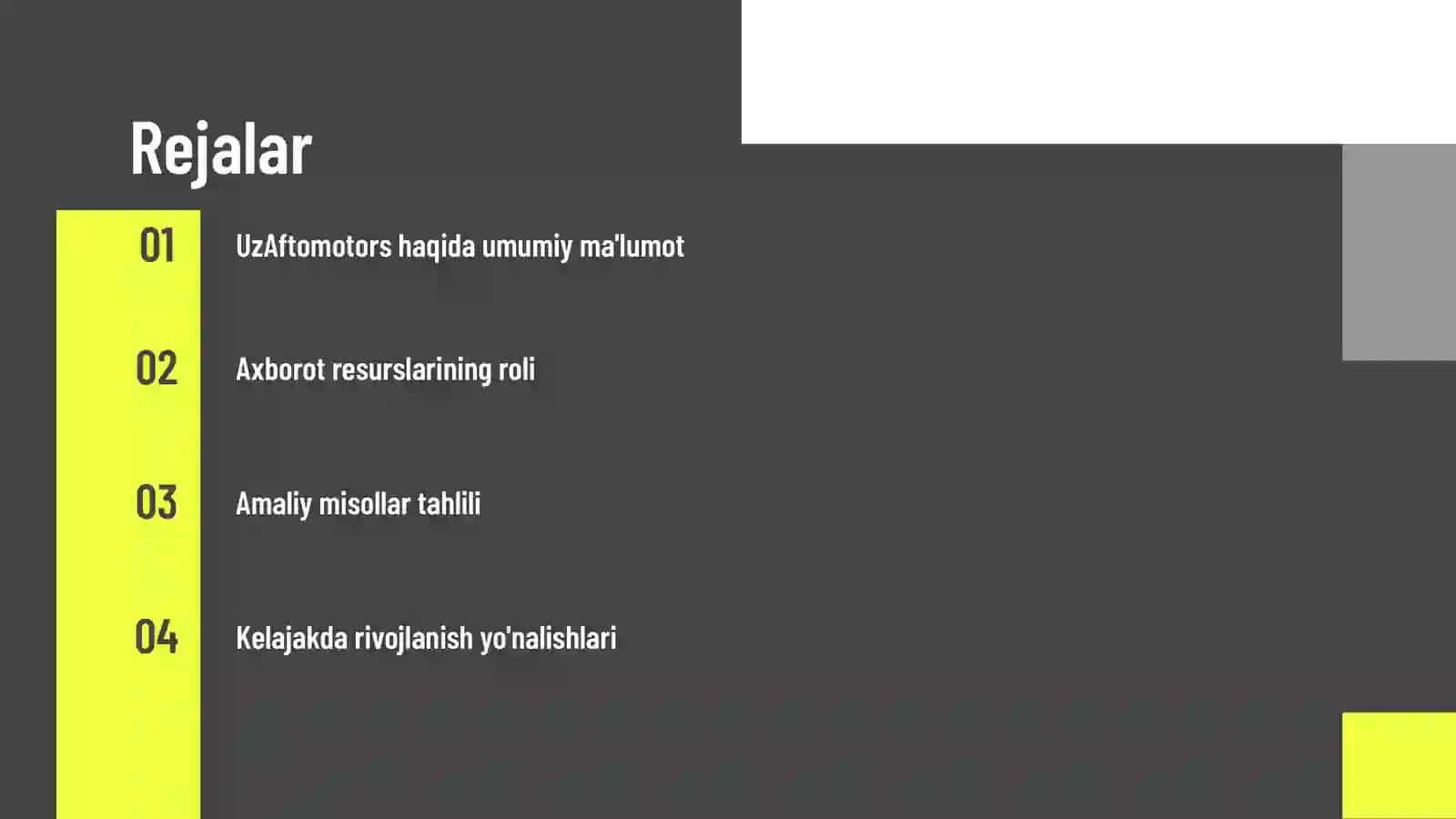 UzAftomotors Axborot resurslari va ularning amaliy misoli 2