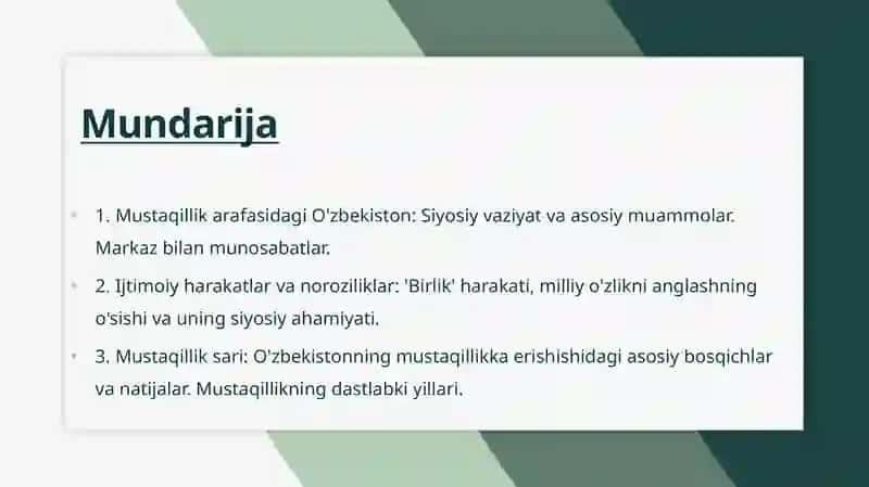 Mustaqillikka erishish arafasida O'zbekistondagi ijtimoiy-siyosiy jarayonlar 2