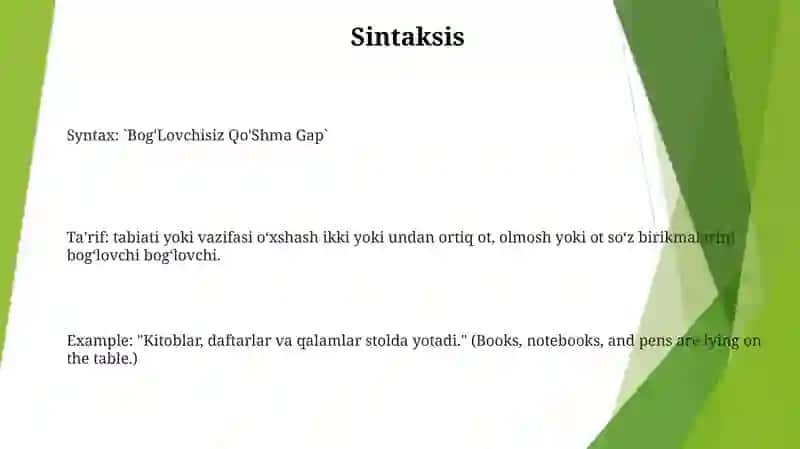 Bog'Lovchisiz Qo'Shma Gap 2