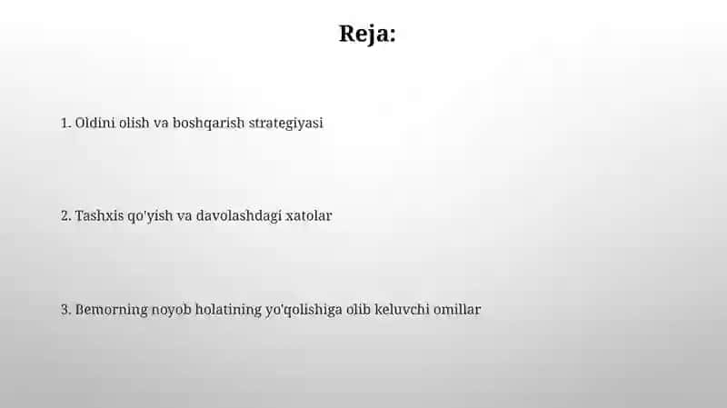Yo'qotish bemor holatini oziga xosligi 2