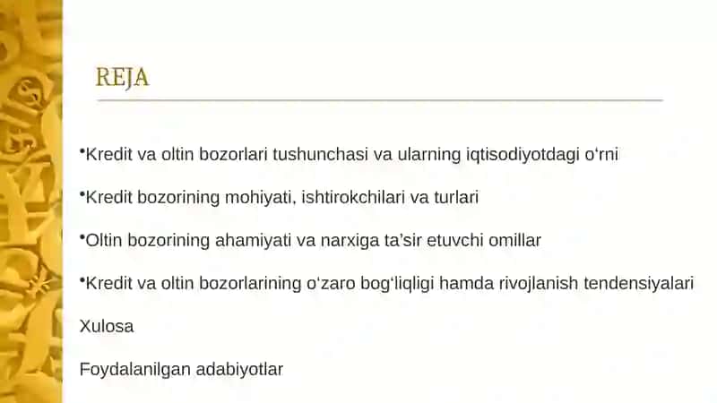 KREDIT VA OLTIN BOZORLARI 2