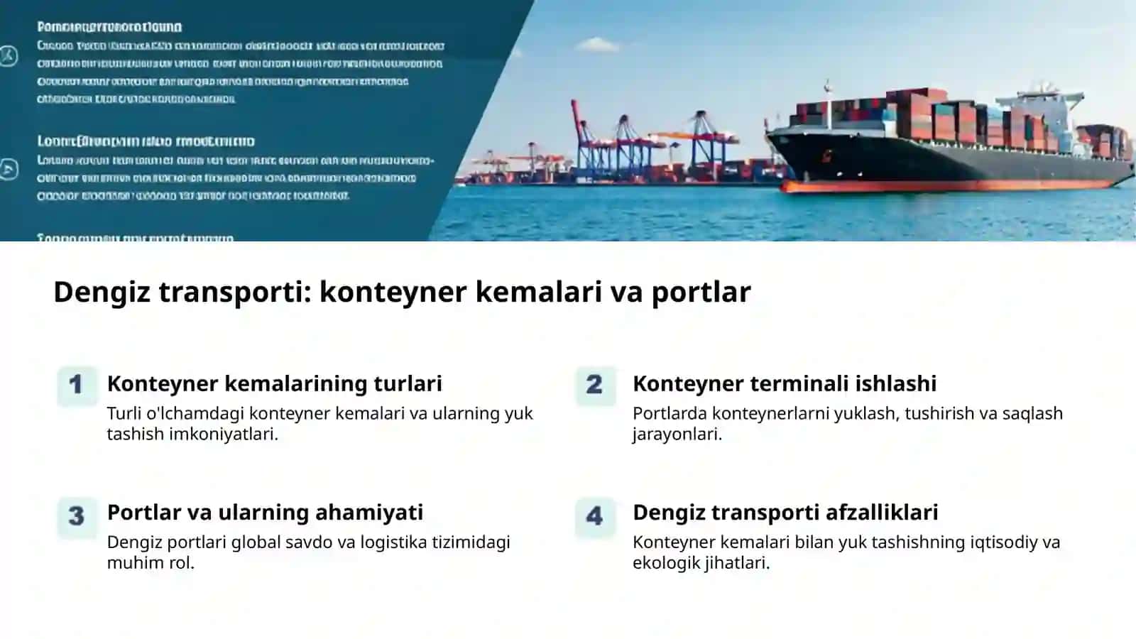 Dengiz transporti: konteyner kemalari va portlar 2