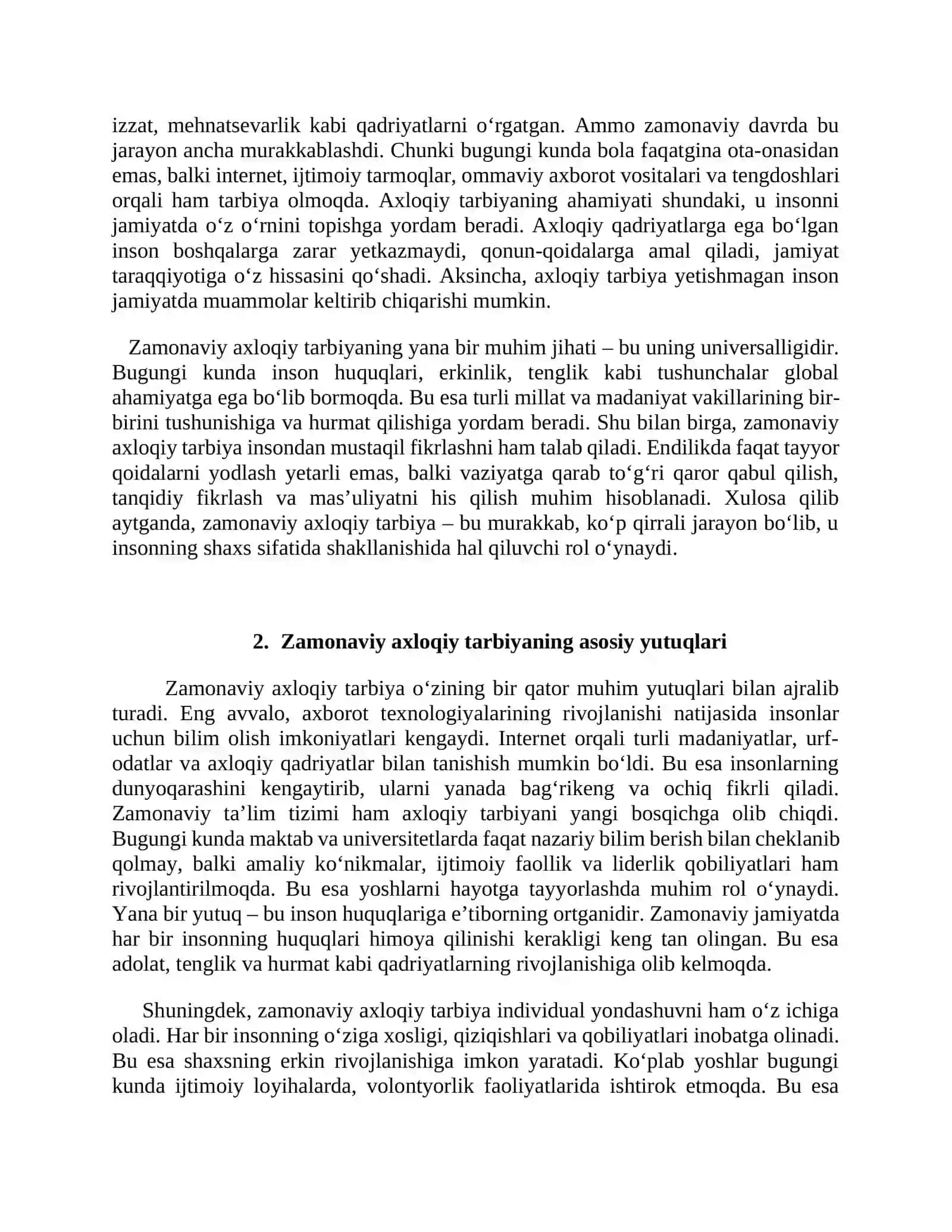 ZAMONAVIY AXLOQIY TARBIYANING YUTUQLARI VA KAMCHILIKLARI 2