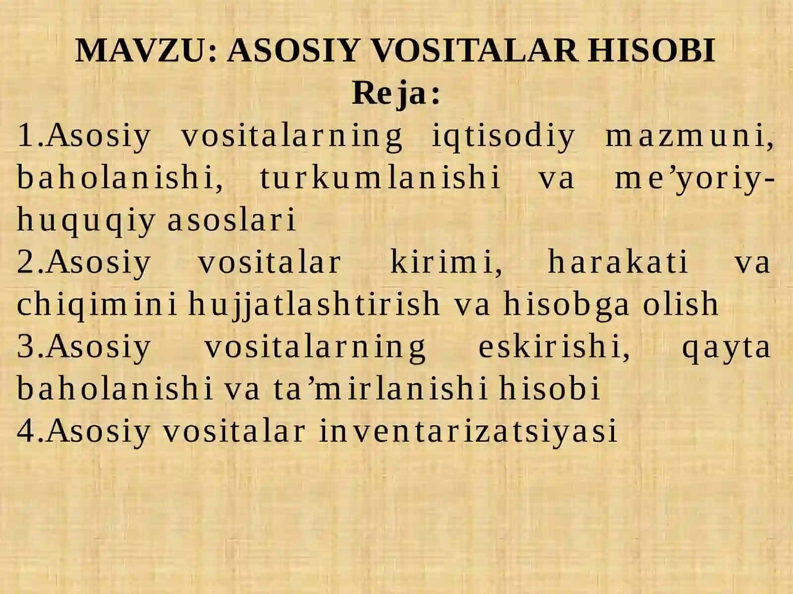 Asosiy Vositalar Hisobi 2