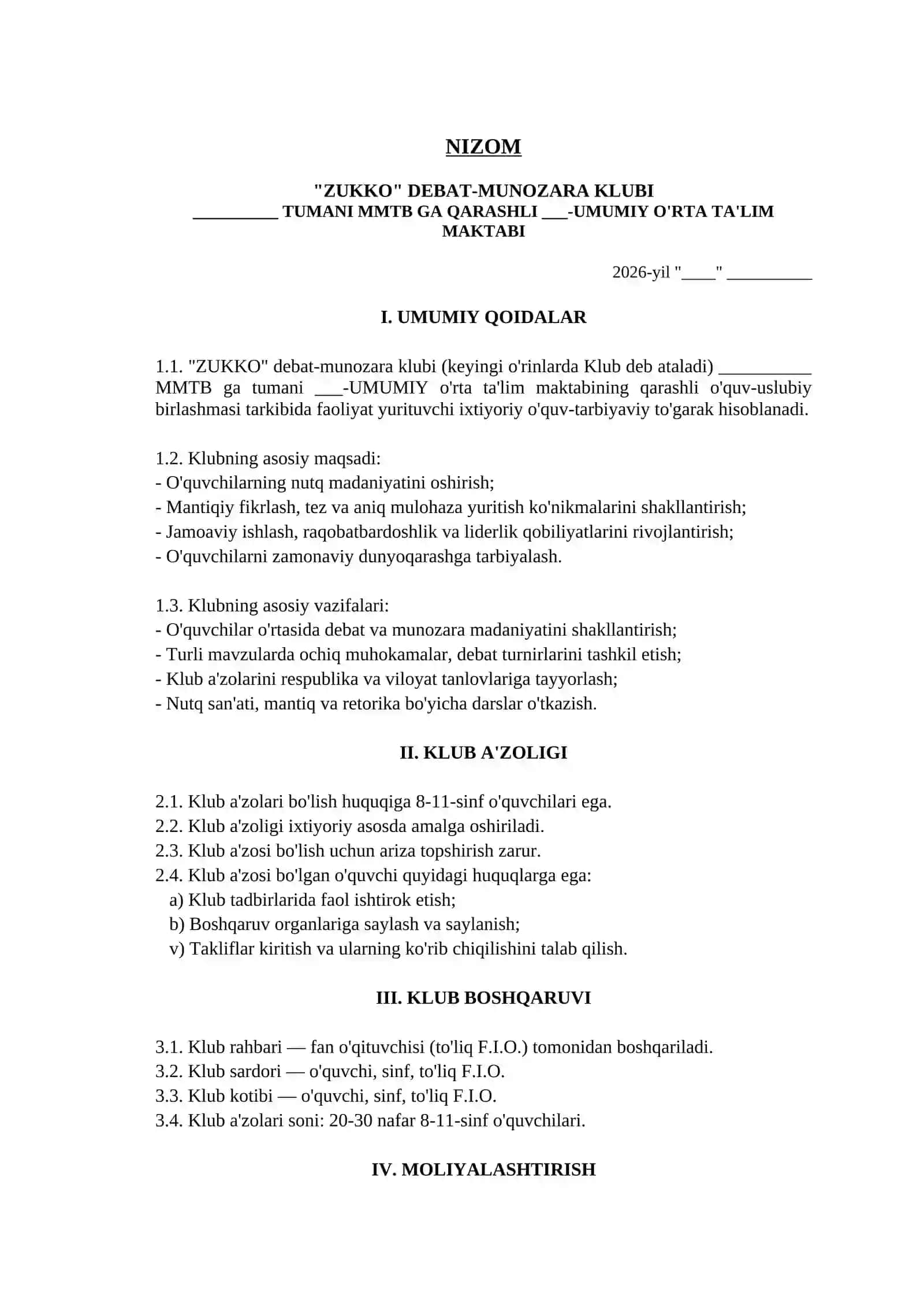 ZUKKO DEBATE MUNOZARA KLUBI HUJJATLAR TO'PLAMI 2