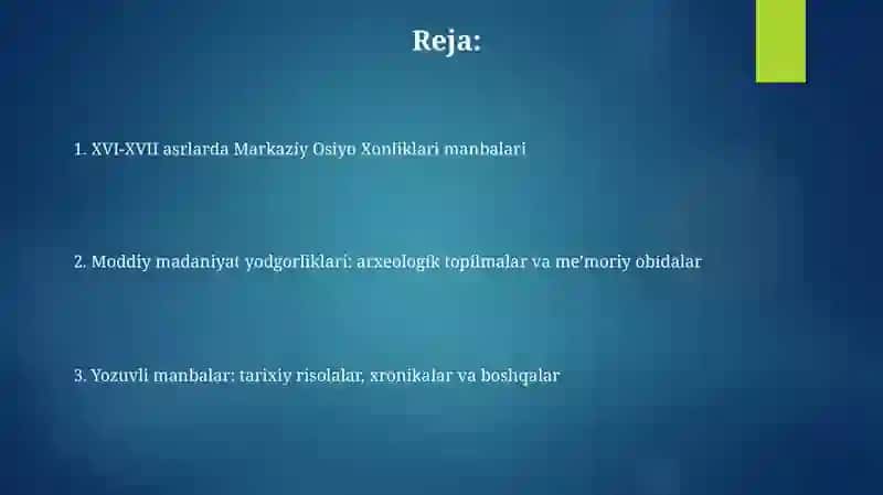 O'tra Osiyo Xonliklari davri manbalari 2