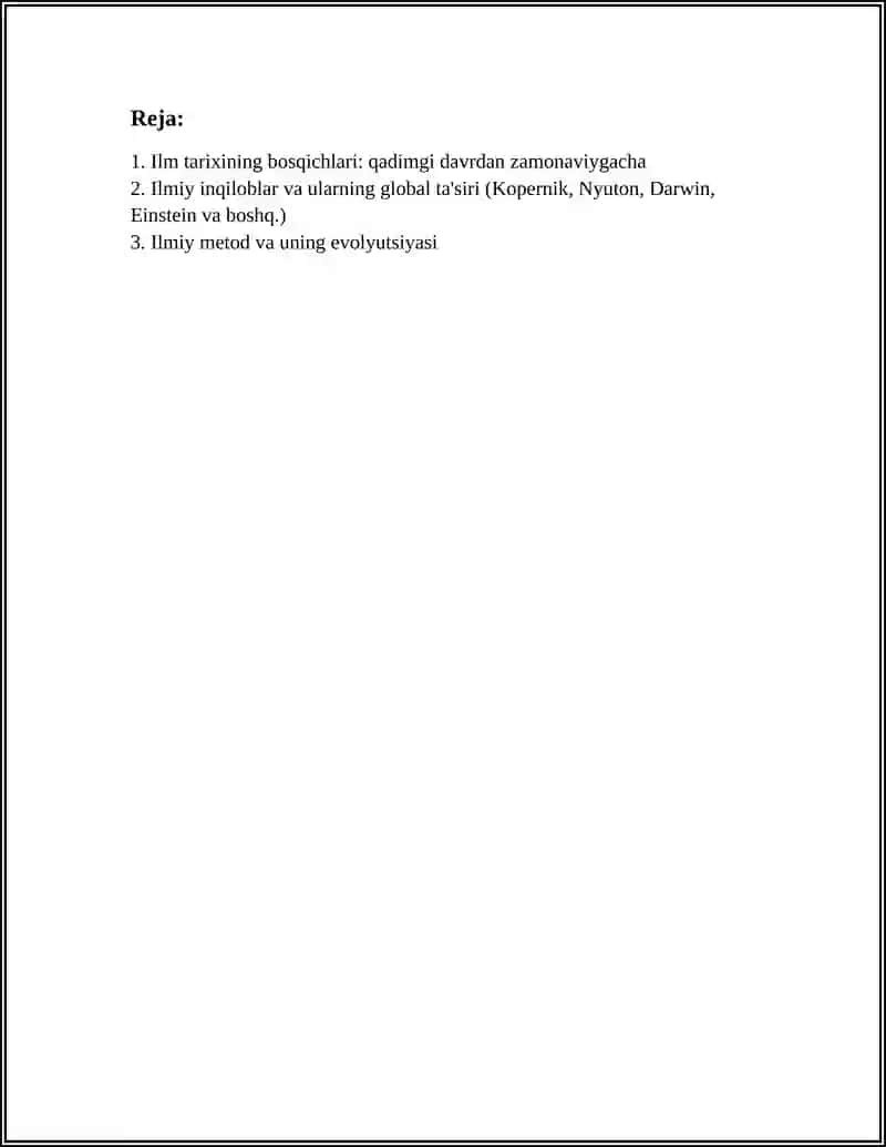 "DUNYONING ILMIY MANZARASI VA UNING EVOLYUTSIYASI" REFERAT 2