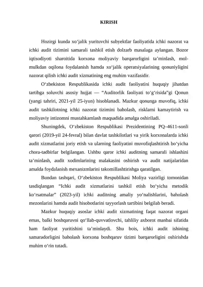 Ichki audit xizmati ishining samaradorligini baholash 2