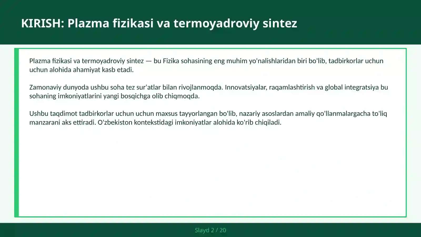 PLAZMA FIZIKASI VA TERMOYADROVIY SINTEZ 2