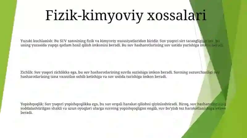 Suv Bug’Ining Asosiy Xossalari 2