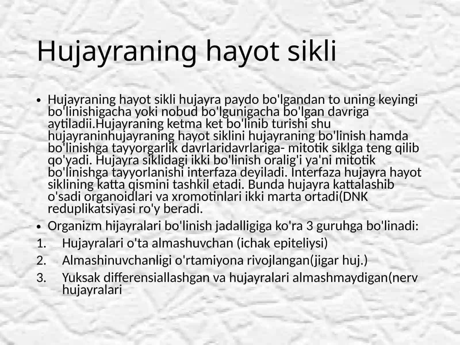 Hujayralarning mitotik va hayotiy sikli 2