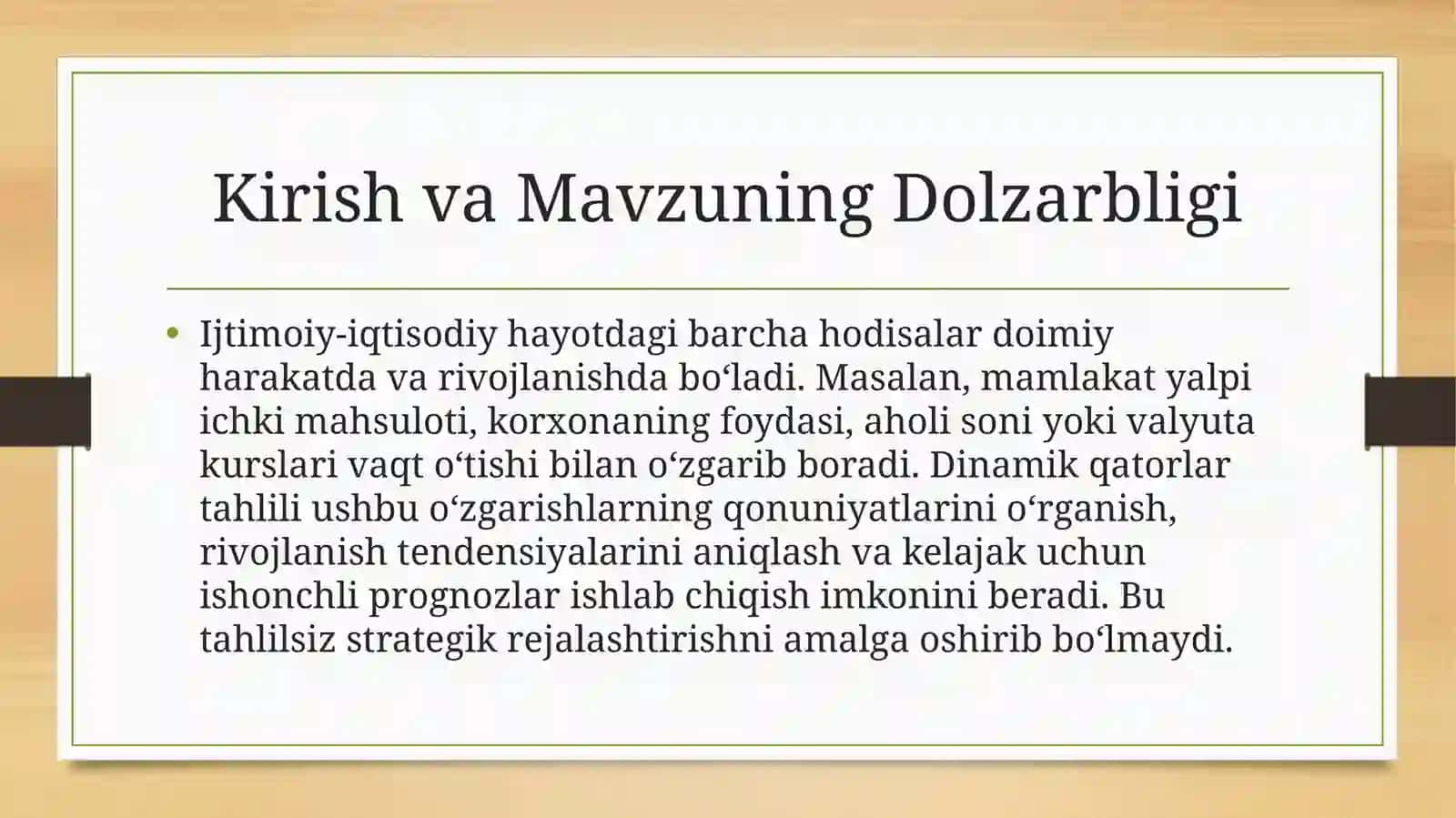 Dinamik qatorlar (vaqtli qatorlar) 2