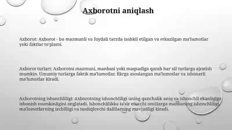 Axborot Turlari Va Ishonchligi 2