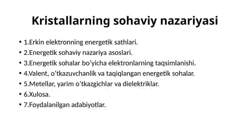 Kristallarning sohaviy nazariyasi 2