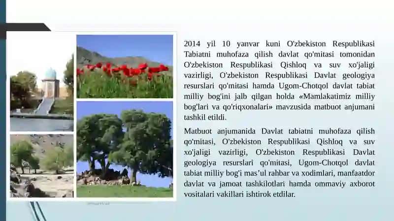 Mamlakatimiz milliy bog'lar va qo'riqxonalar 2