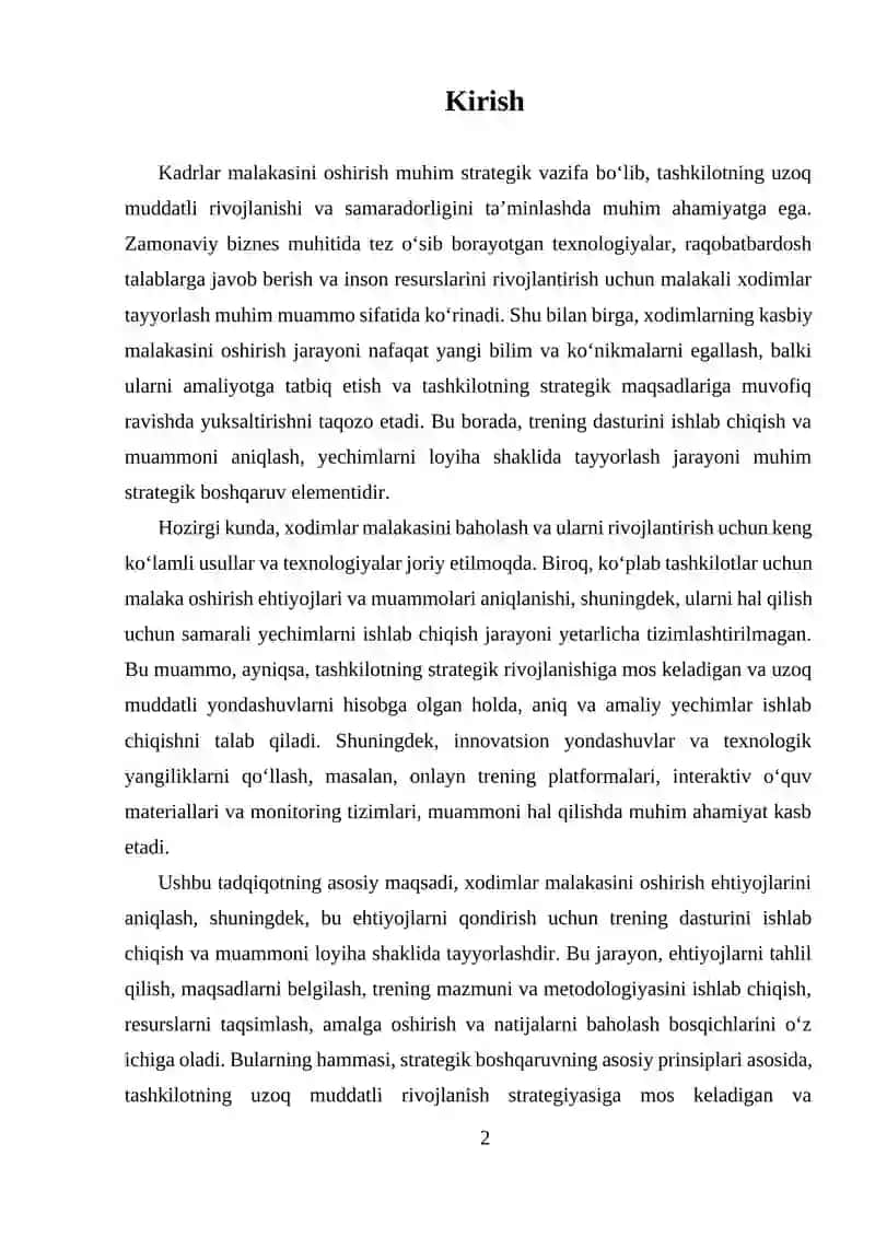 Xodimlar malakasini oshirish boʻyicha trening dasturi ishlab chiqish 2