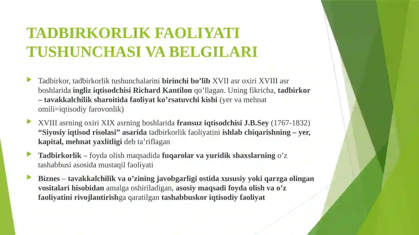 Tadbirkorlik faoliyatining tashkil qilinishi 2