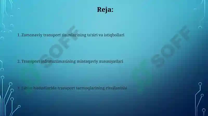 Transport tarmoqlarining jahon mintaqalarida rivojlanishi 2