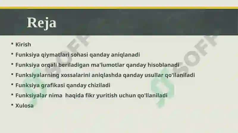 FUNKSIYANI ANIQLASH VA QIYMATLAR SOHALARI 2