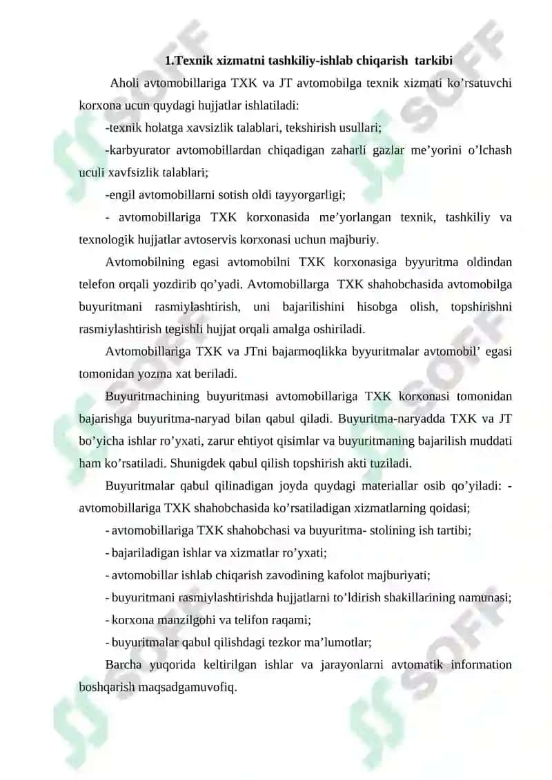 Texnik xizmatni tashkiliy ishlab chiqarish tarkibi 2