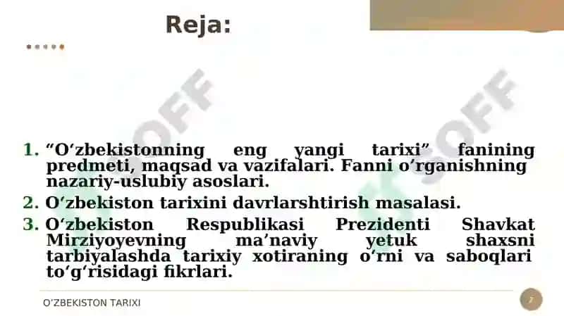 KIRISH. “O‘ZBEKISTONNING ENG YANGI TARIXI” O‘QUV FANINING PREDMETI, MAQSADI VA VAZIFALARI, NAZARIY-METODOLOGIK TAMOYILLARI. 2