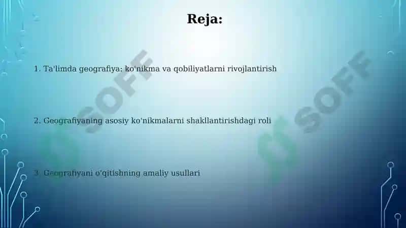 Geografiya ta'limda kònikma va malakalarni shaklantirish 2