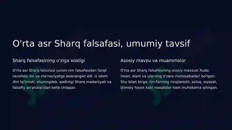 Oʻrta asr sharq falsafasi va uygʻonish davri xususiyatlari 2