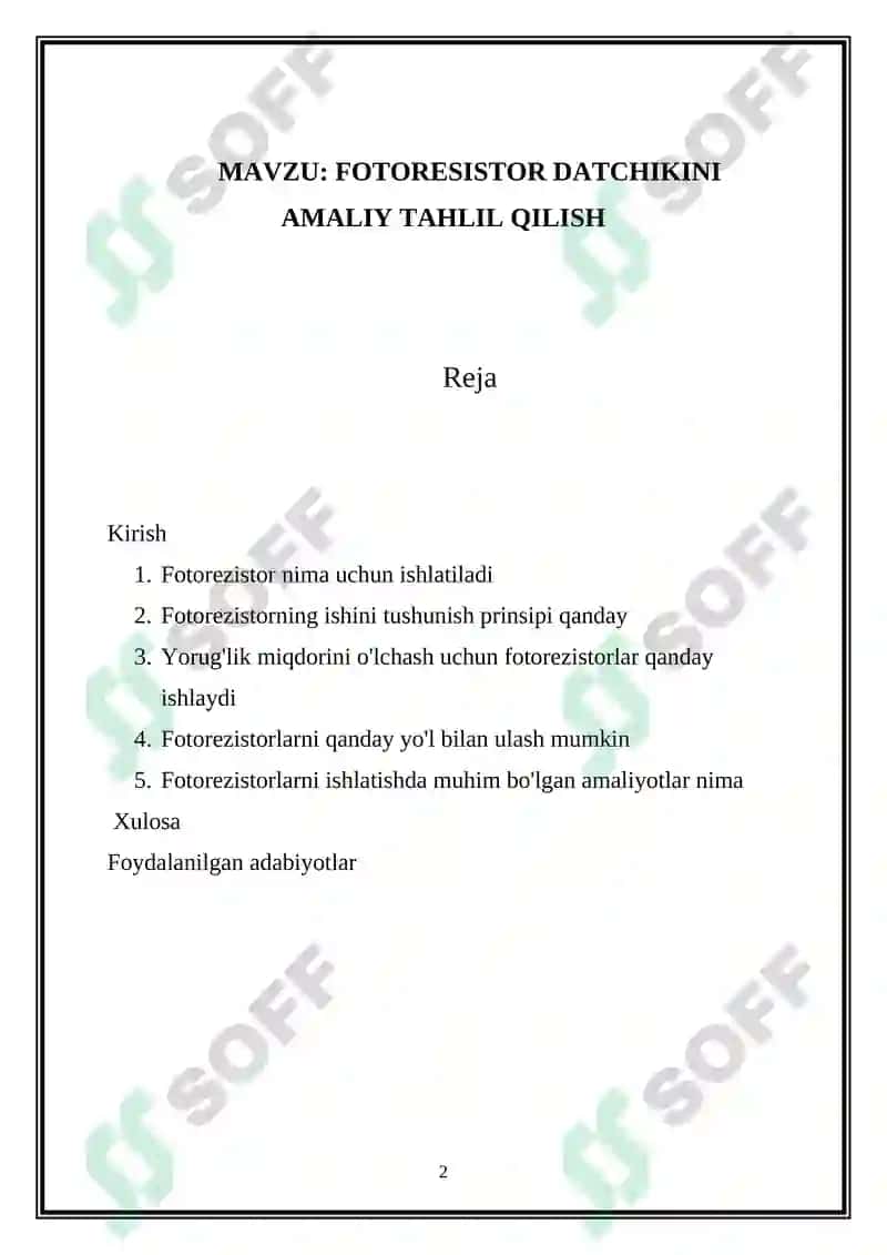 Fotorezistor Datchikini Amaliy Tahlil Qilish 2