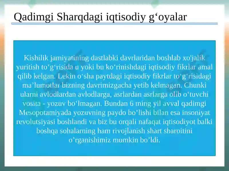 Qadimgi Sharqdagi iqtisodiy g‘oyalar 2