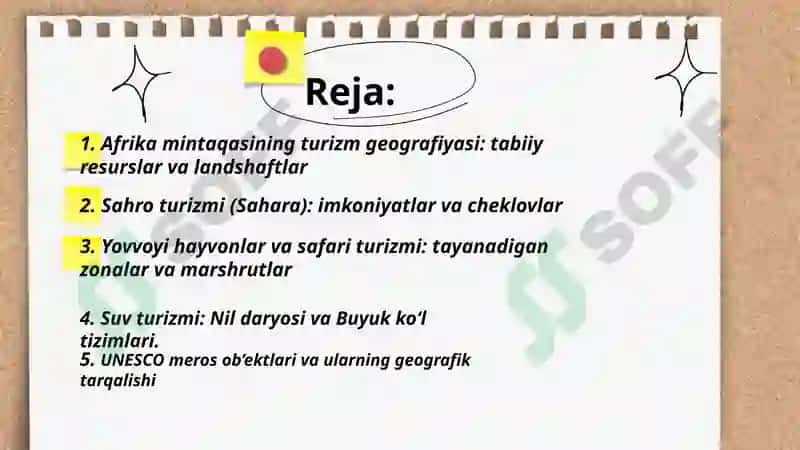Afrika mintaqasining turizm geografiyasi 2