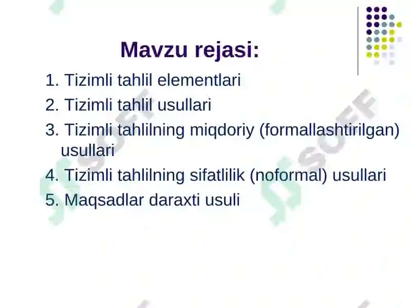 Tizimli tahlil elementlari va usullari 2