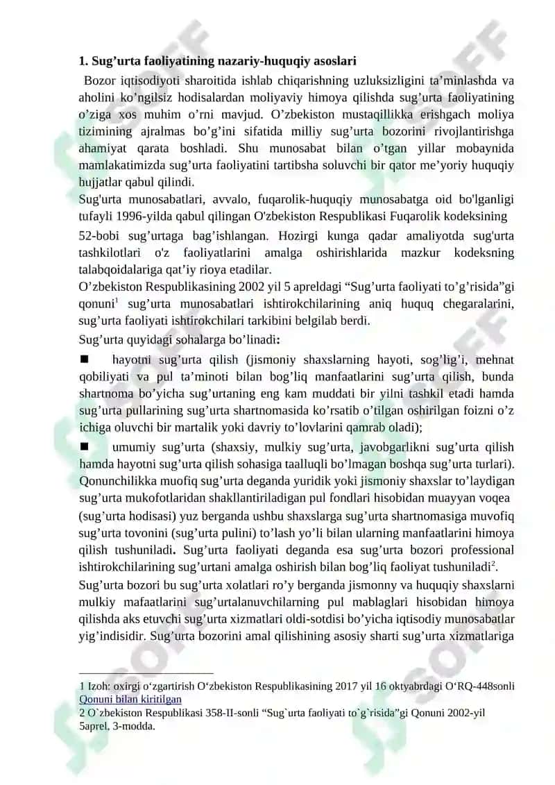 Sug’urta faoliyatining nazariy-huquqiy asoslari 2