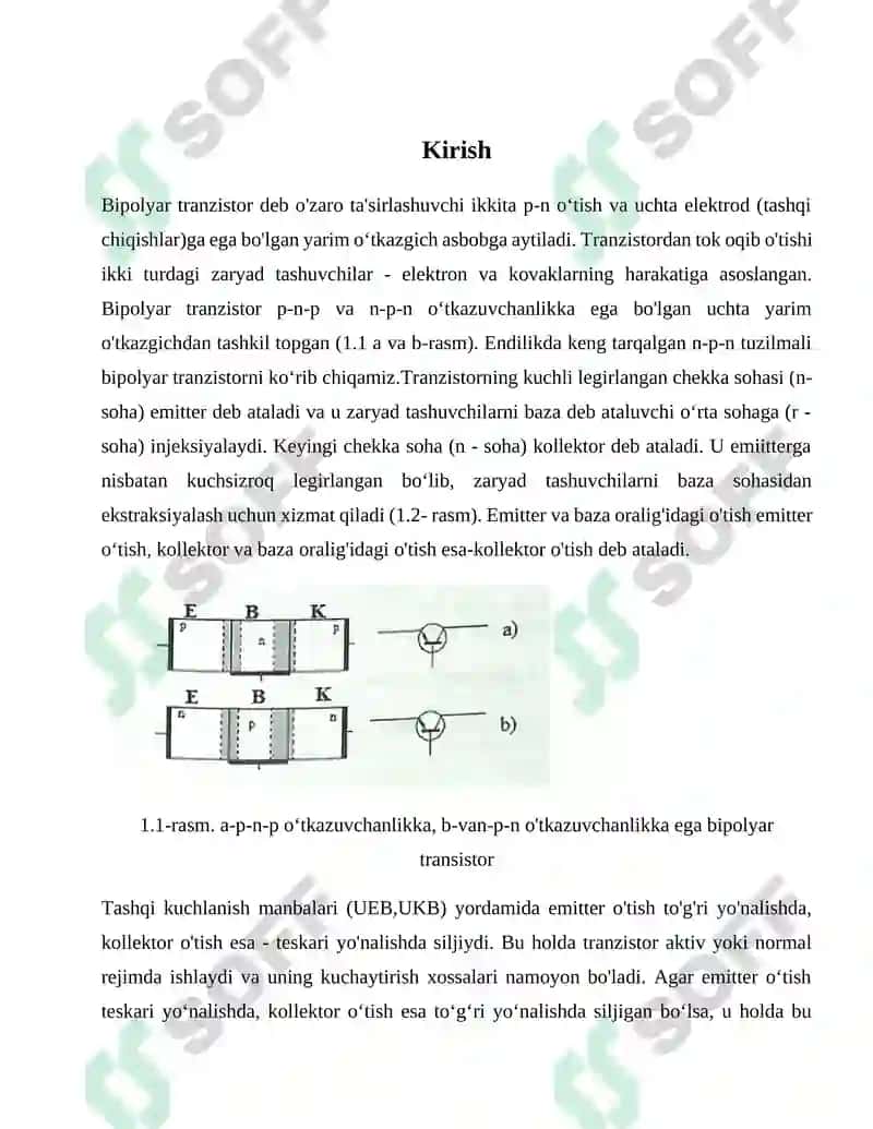 Bipolyar tranzistorning ichki tuzilishi va ishlash rejimlari. 2