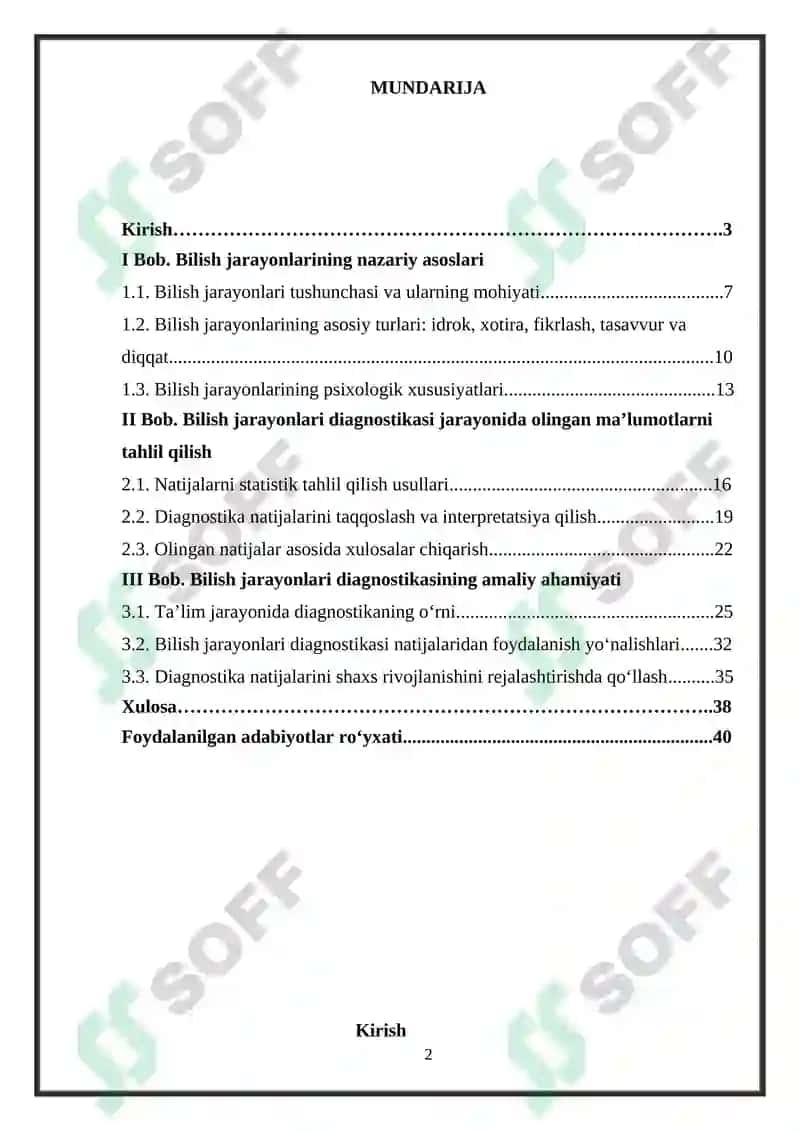 Bilish jarayonlari diagnostikasi 2