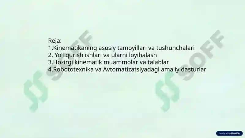 Sistema Kinematikasining Hozirgi Rivojlanish Dasturlari 2