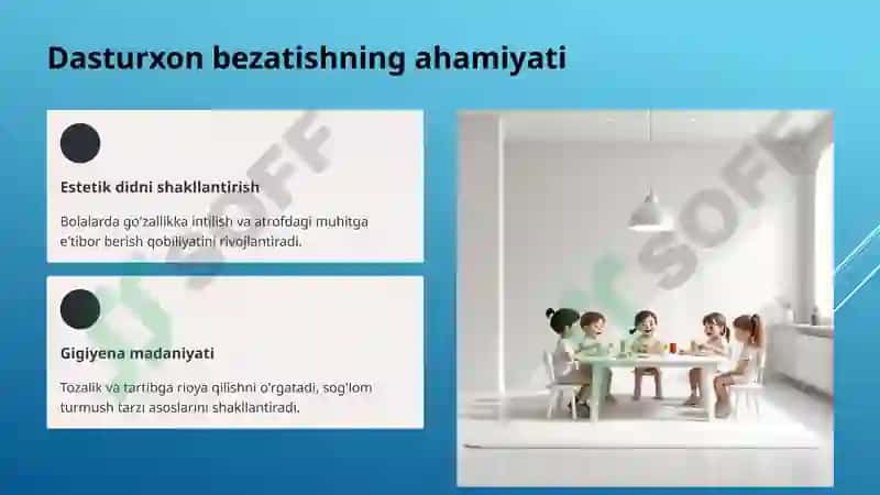 Maktabgacha ta'lim tashkilotida dasturxon bezatish qoidalari 2